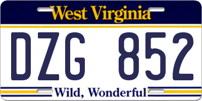 WV license plate DZG852