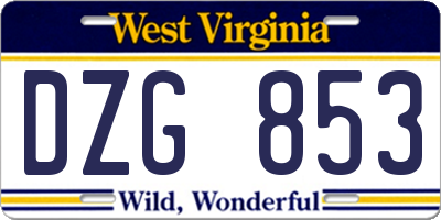 WV license plate DZG853