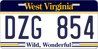 WV license plate DZG854