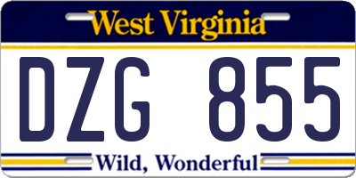 WV license plate DZG855