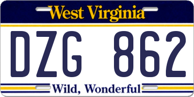 WV license plate DZG862