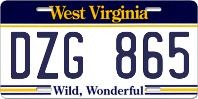 WV license plate DZG865