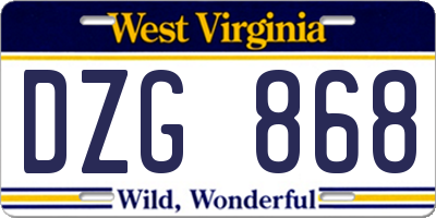 WV license plate DZG868