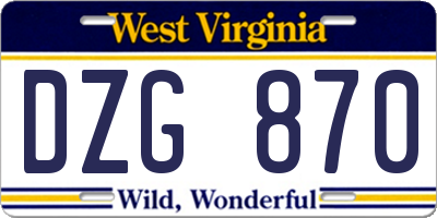 WV license plate DZG870
