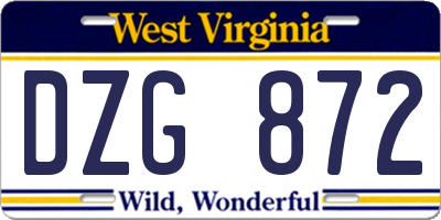 WV license plate DZG872