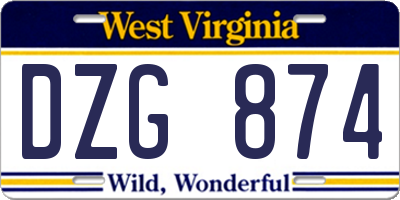 WV license plate DZG874