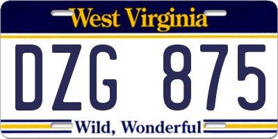 WV license plate DZG875