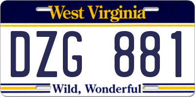 WV license plate DZG881