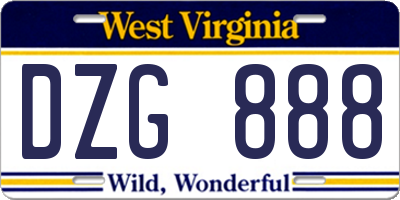 WV license plate DZG888
