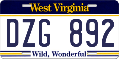 WV license plate DZG892