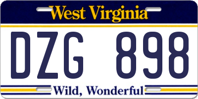 WV license plate DZG898
