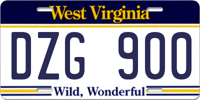 WV license plate DZG900