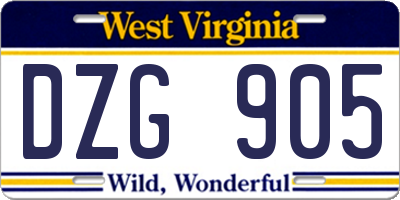 WV license plate DZG905