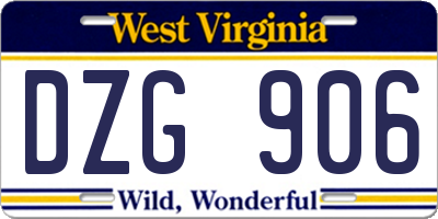 WV license plate DZG906