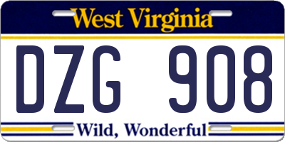 WV license plate DZG908