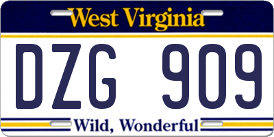 WV license plate DZG909