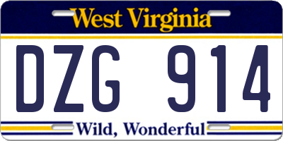 WV license plate DZG914