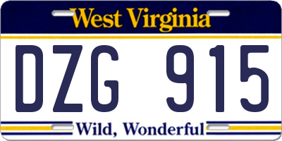 WV license plate DZG915
