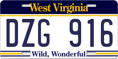 WV license plate DZG916