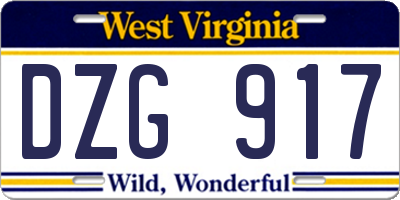 WV license plate DZG917