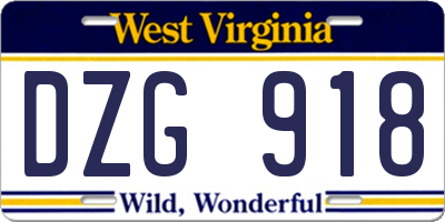 WV license plate DZG918