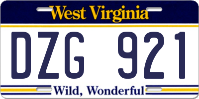 WV license plate DZG921