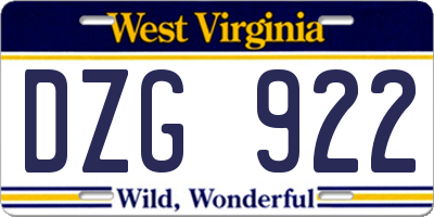 WV license plate DZG922