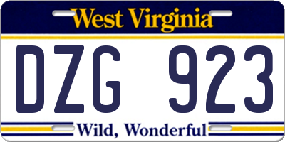 WV license plate DZG923