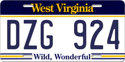 WV license plate DZG924