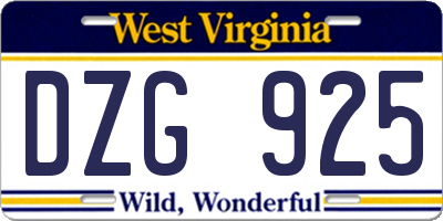 WV license plate DZG925