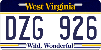WV license plate DZG926