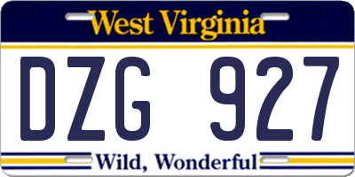 WV license plate DZG927