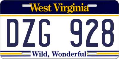 WV license plate DZG928