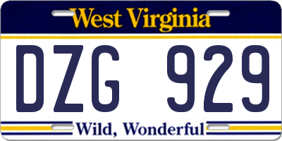 WV license plate DZG929