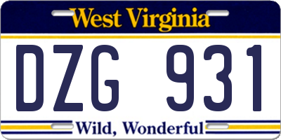 WV license plate DZG931