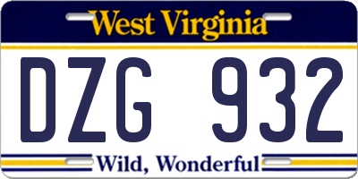 WV license plate DZG932