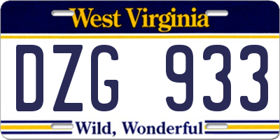 WV license plate DZG933