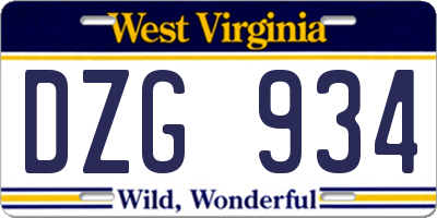 WV license plate DZG934