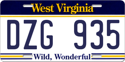 WV license plate DZG935
