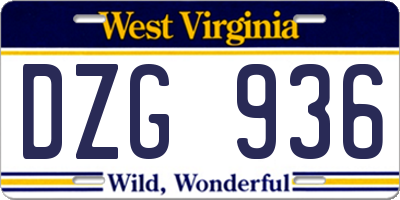 WV license plate DZG936