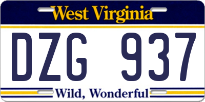 WV license plate DZG937