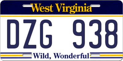 WV license plate DZG938