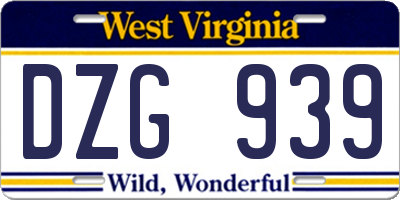 WV license plate DZG939