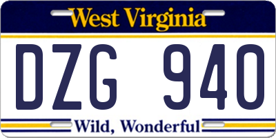 WV license plate DZG940