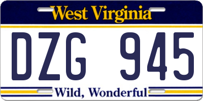 WV license plate DZG945