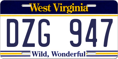 WV license plate DZG947