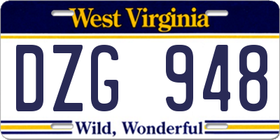 WV license plate DZG948