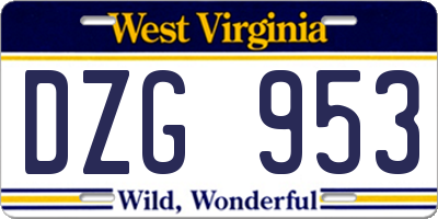 WV license plate DZG953