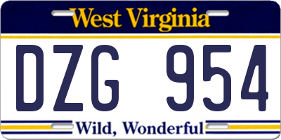WV license plate DZG954