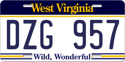WV license plate DZG957